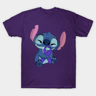 Blue Alien holding awareness ribbon (Purple) T-Shirt